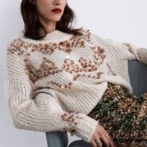 Zara Knit Oversized Sequined Mohair & Wool Sweater